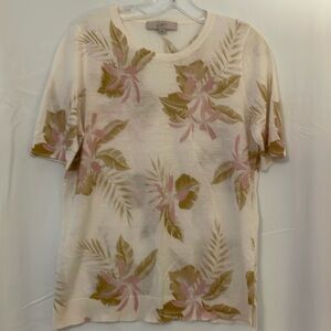 Loft semi sheer knit  pink green floral medium wore 2 times